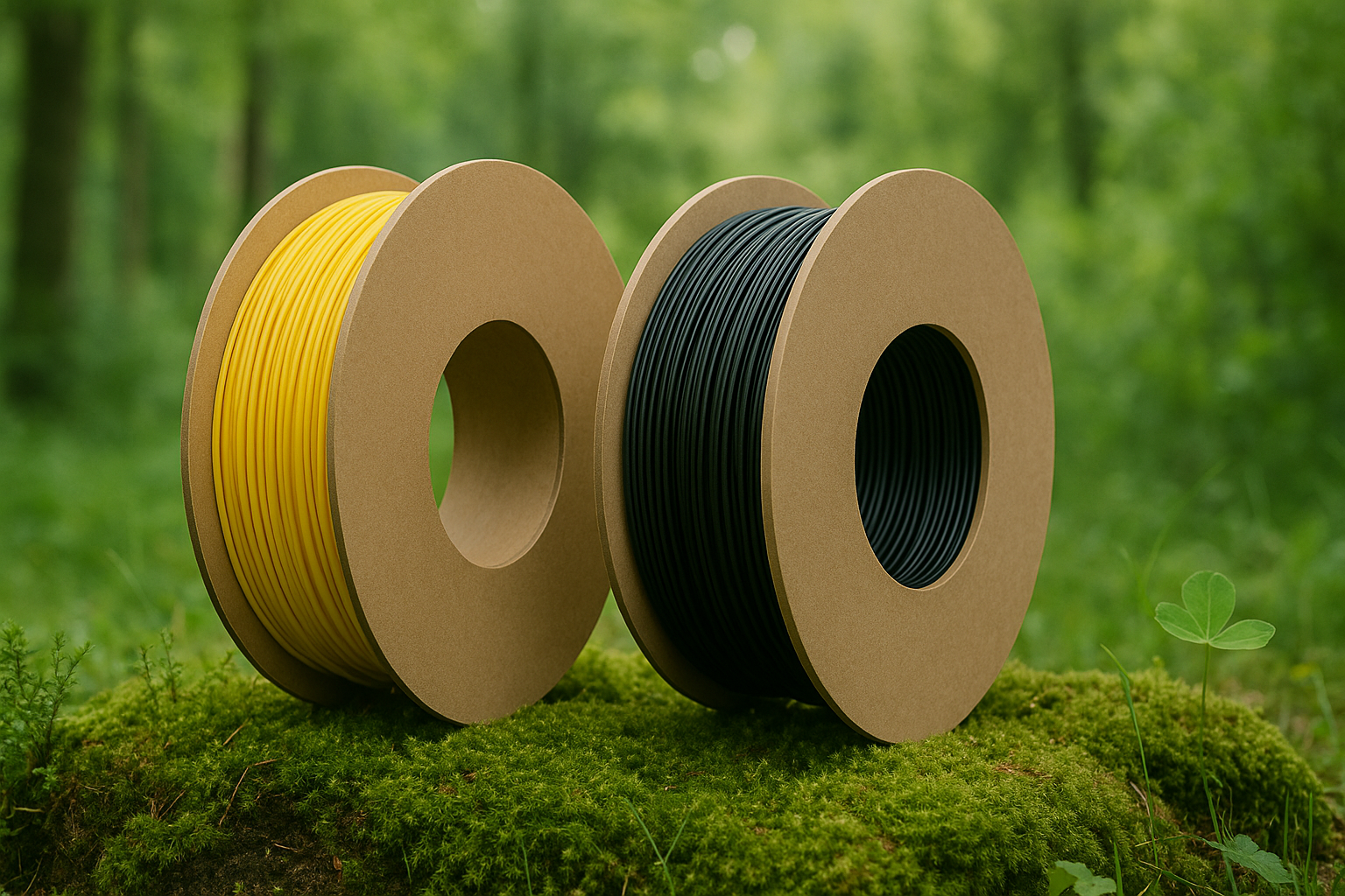 Rollos de filamento para impresora 3D con naturaleza de fondo